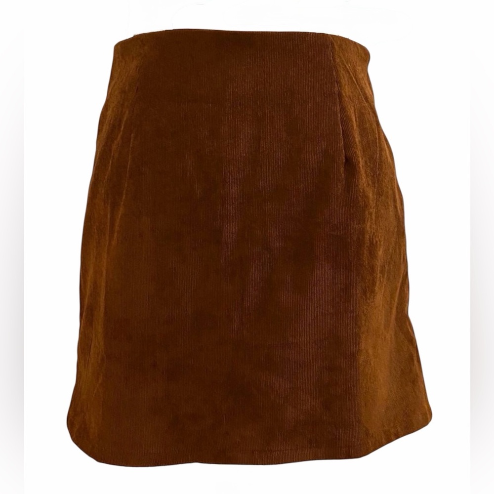 Shein Tan Corduroy Mini Skirt High Waisted Front Slit Fall Skirt Size Small - Picture 3 of 4